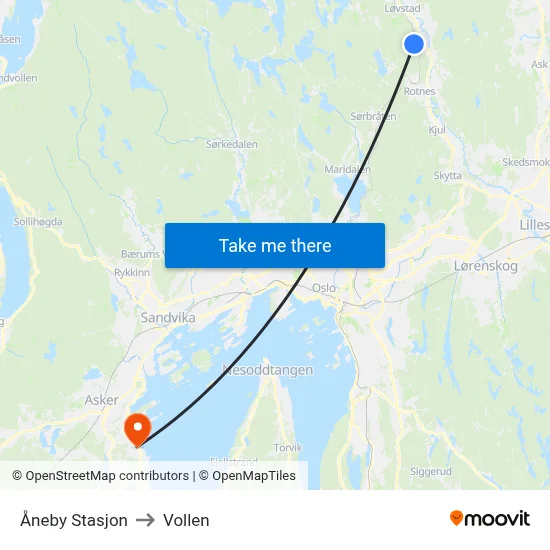 Åneby Stasjon to Vollen map
