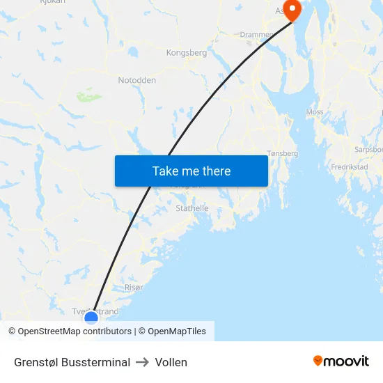 Grenstøl Bussterminal to Vollen map