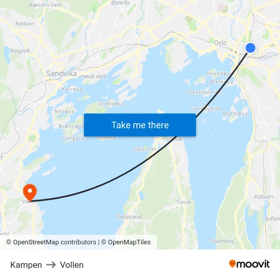 Kampen to Vollen map