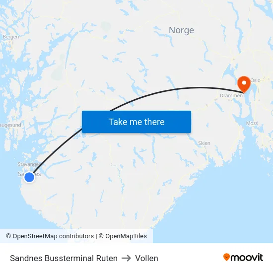 Sandnes Bussterminal Ruten to Vollen map