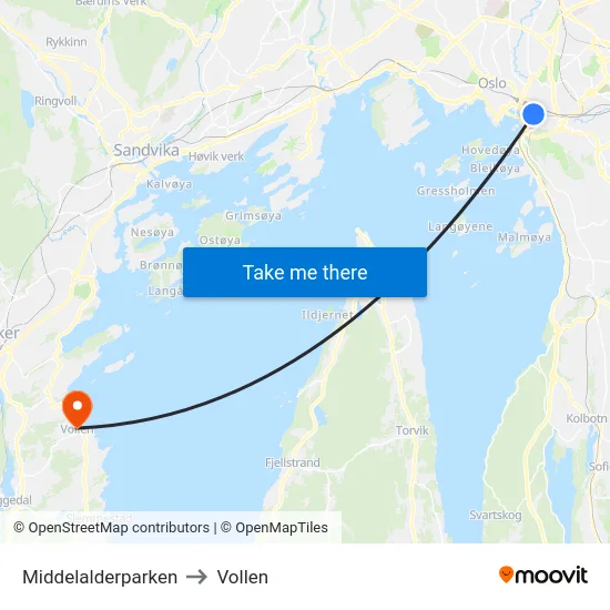 Middelalderparken to Vollen map