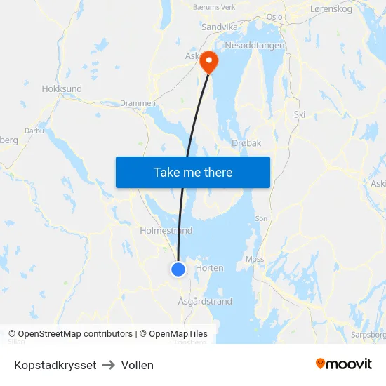 Kopstadkrysset to Vollen map