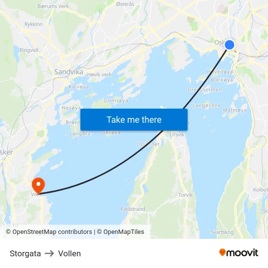 Storgata to Vollen map