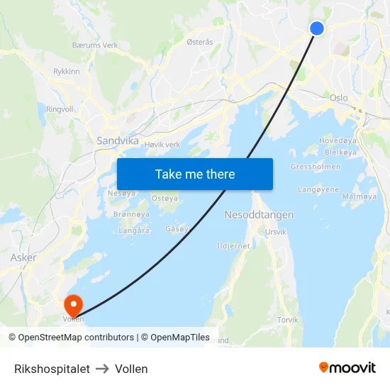 Rikshospitalet to Vollen map