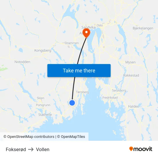 Fokserød to Vollen map
