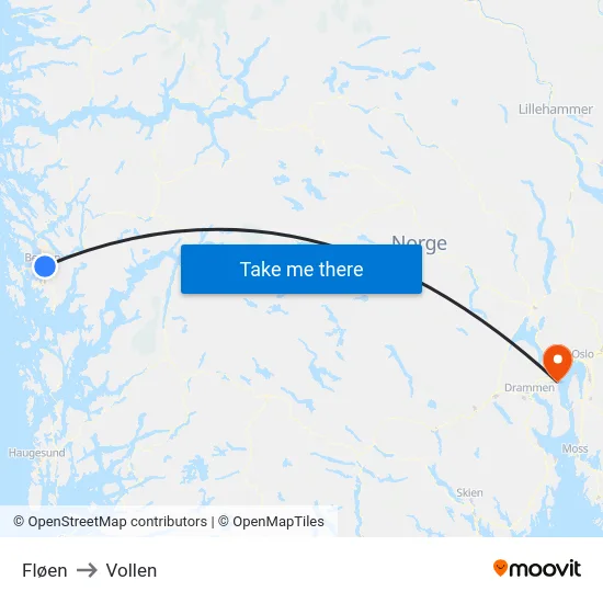 Fløen to Vollen map