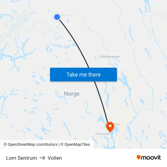 Lom Sentrum to Vollen map
