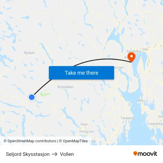 Seljord Skysstasjon to Vollen map