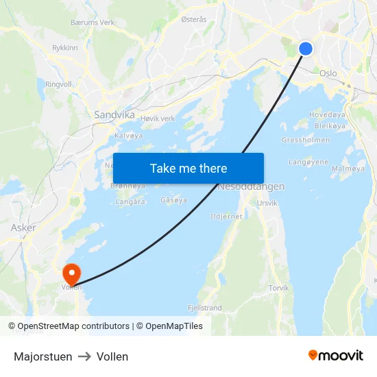 Majorstuen to Vollen map