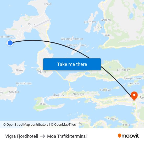 Vigra Fjordhotell to Moa Trafikkterminal map