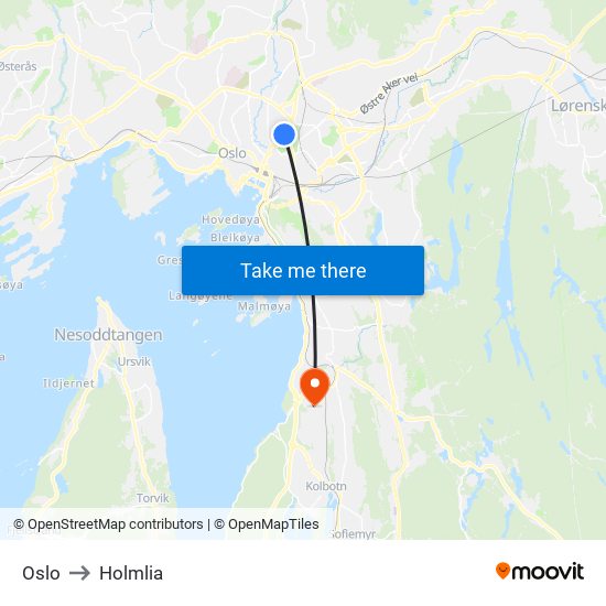 Oslo to Holmlia map