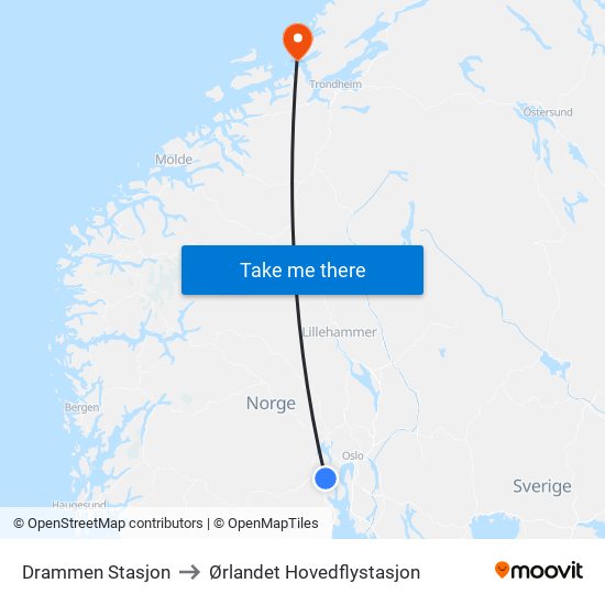 Drammen Stasjon to Ørlandet Hovedflystasjon map