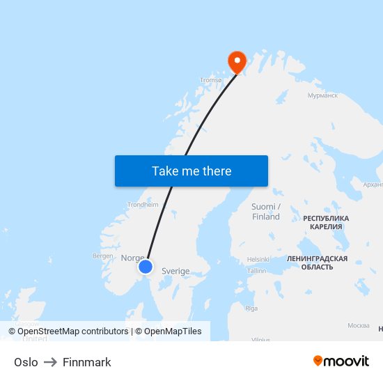 Oslo to Finnmark map