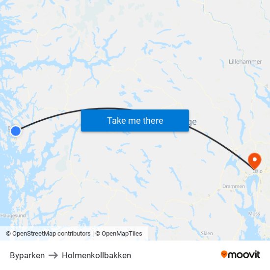 Byparken to Holmenkollbakken map