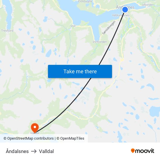 Åndalsnes to Valldal map