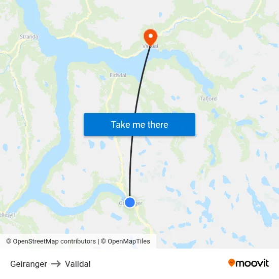 Geiranger to Valldal map