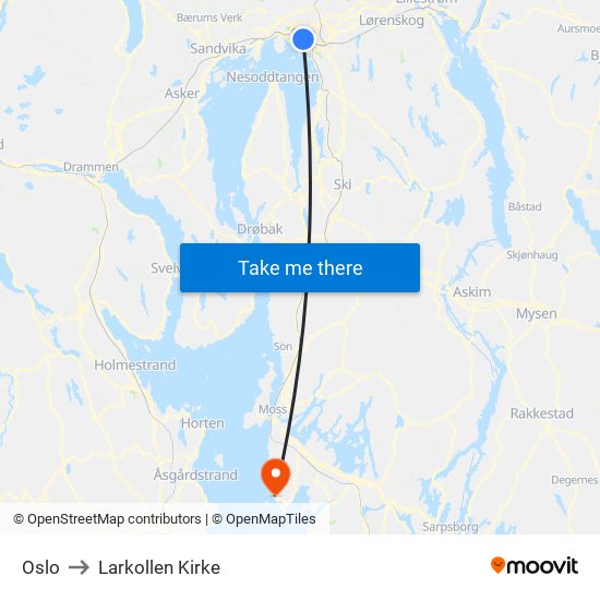 Oslo to Larkollen Kirke map