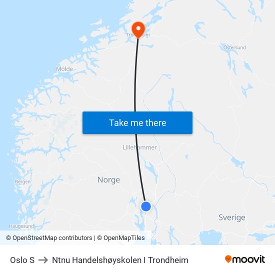 Oslo S to Ntnu Handelshøyskolen I Trondheim map