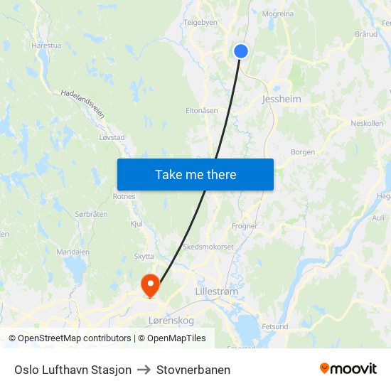 Oslo Lufthavn Stasjon to Stovnerbanen map