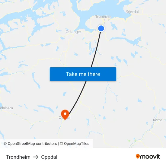 Trondheim to Oppdal map