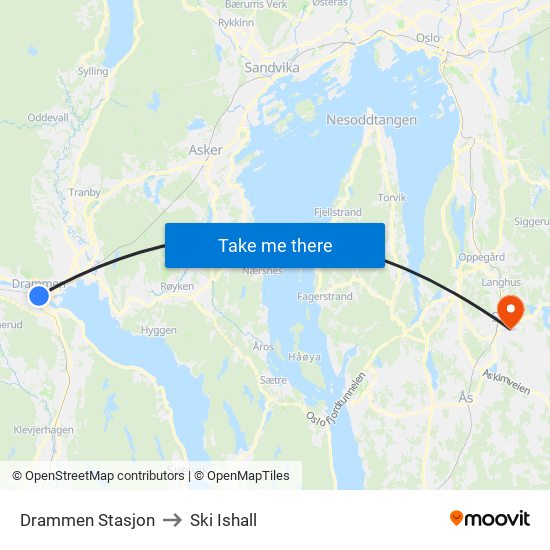 Drammen Stasjon to Ski Ishall map