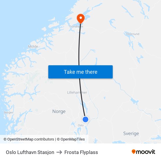 Oslo Lufthavn Stasjon to Frosta Flyplass map