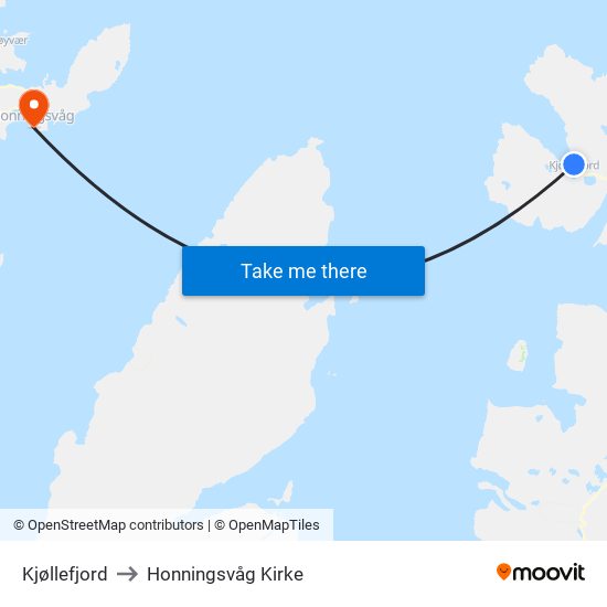 Kjøllefjord to Honningsvåg Kirke map