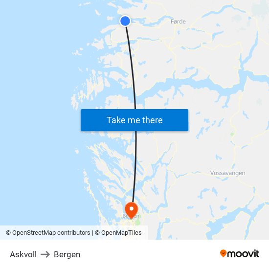 Askvoll to Bergen map