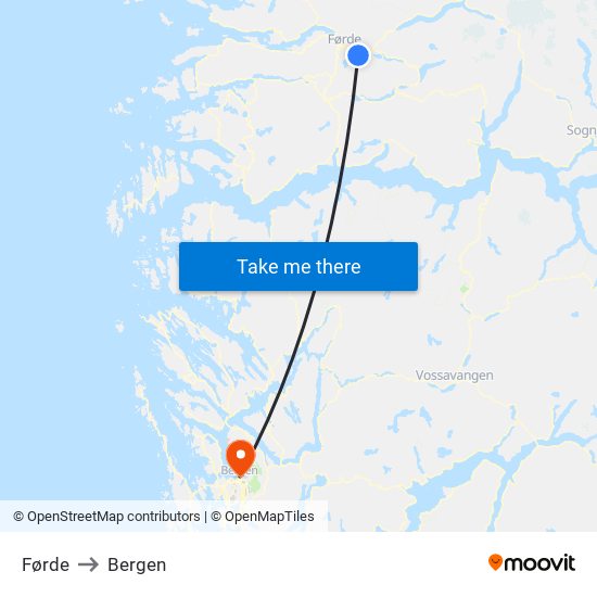 Førde to Bergen map