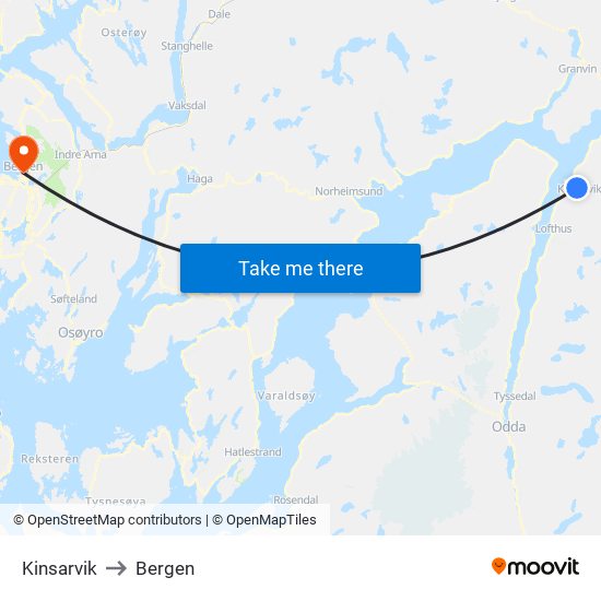 Kinsarvik to Bergen map
