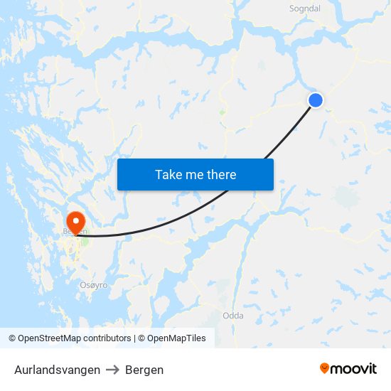 Aurlandsvangen to Bergen map