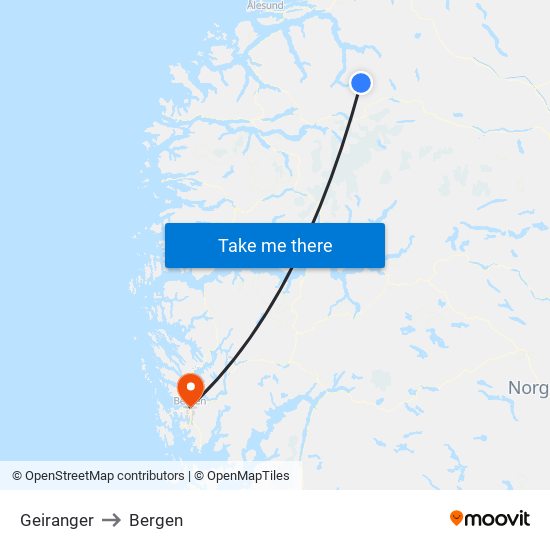 Geiranger to Bergen map