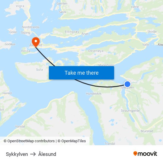 Sykkylven to Ålesund map