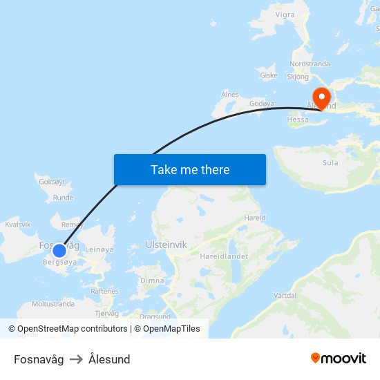 Fosnavåg to Ålesund map