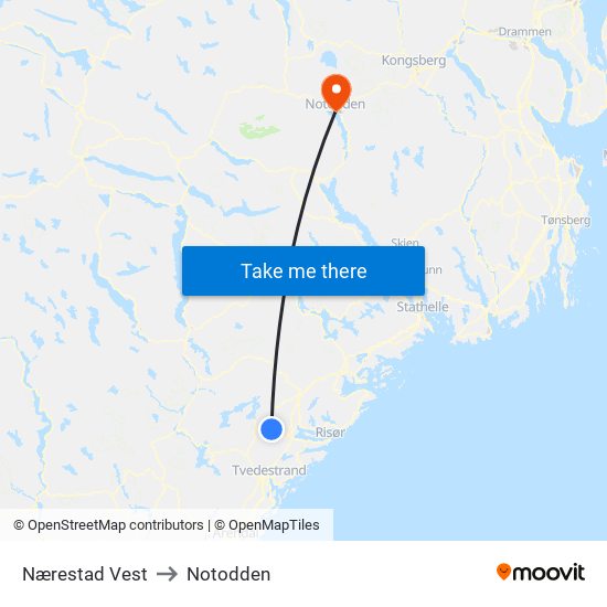 Nærestad Vest to Notodden map