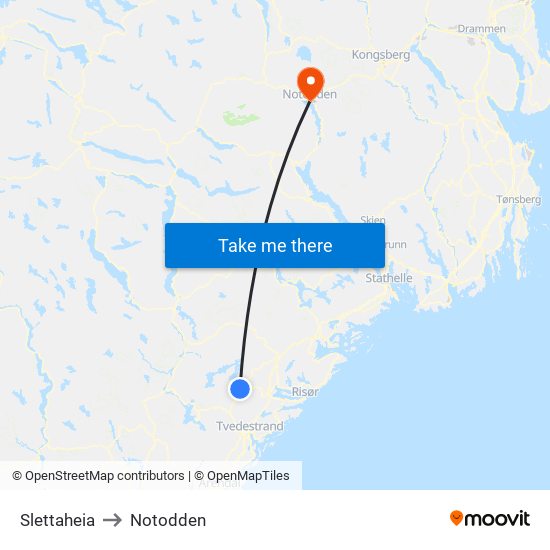 Slettaheia to Notodden map