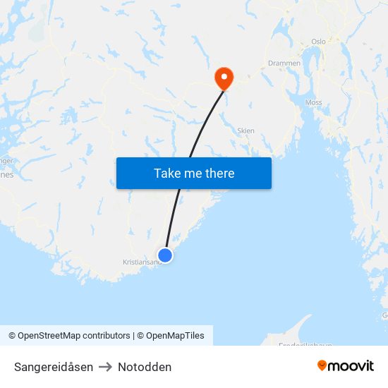 Sangereidåsen to Notodden map