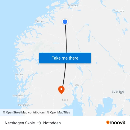 Nerskogen Skole to Notodden map