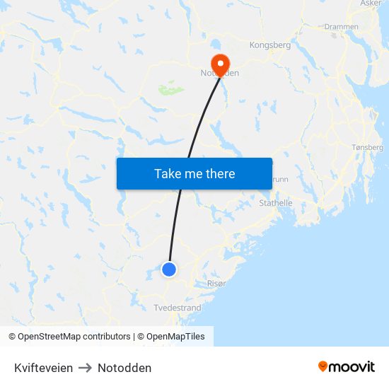 Kvifteveien to Notodden map