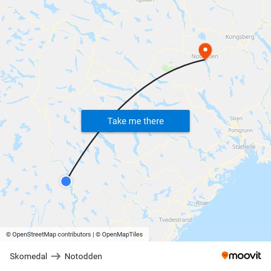 Skomedal to Notodden map