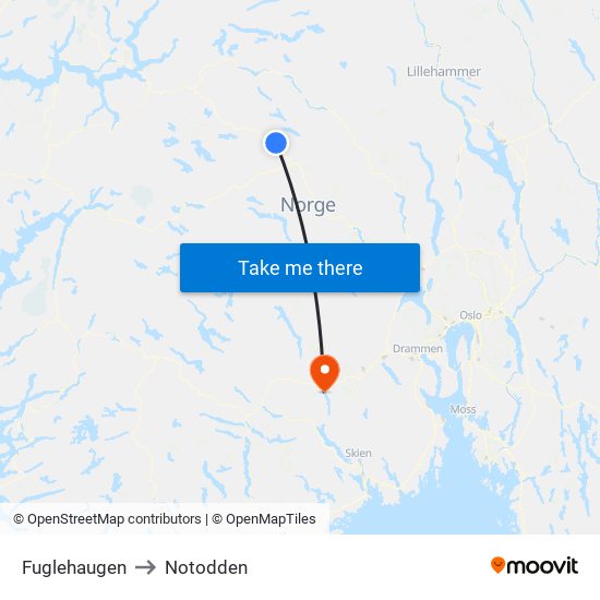 Fuglehaugen to Notodden map