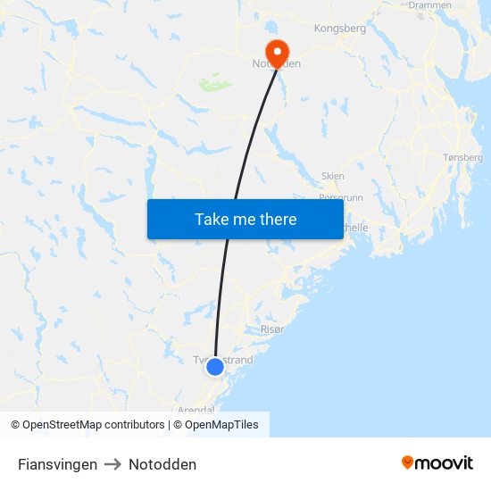 Fiansvingen to Notodden map