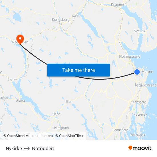 Nykirke to Notodden map