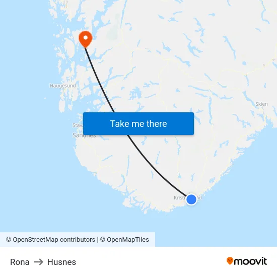 Rona to Husnes map