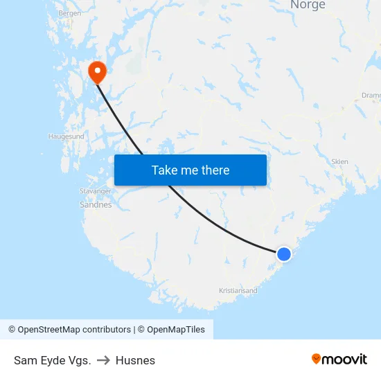 Sam Eyde Vgs. to Husnes map