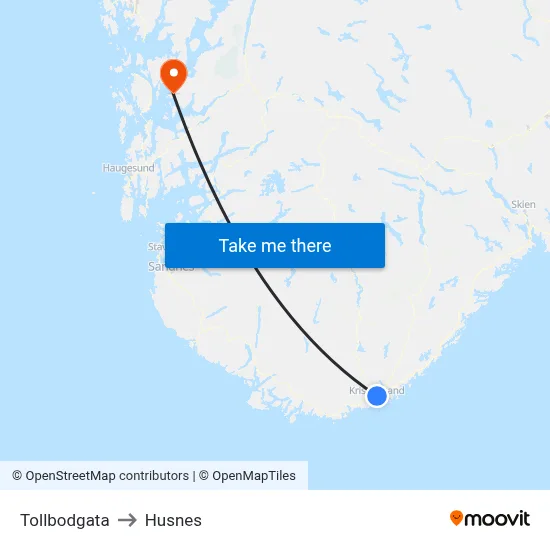 Tollbodgata to Husnes map