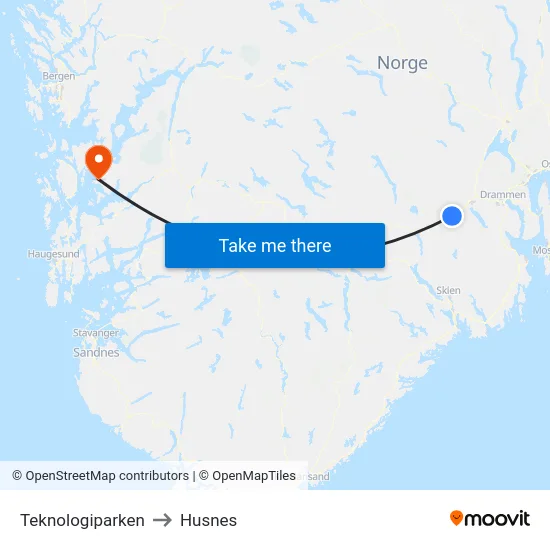 Teknologiparken to Husnes map