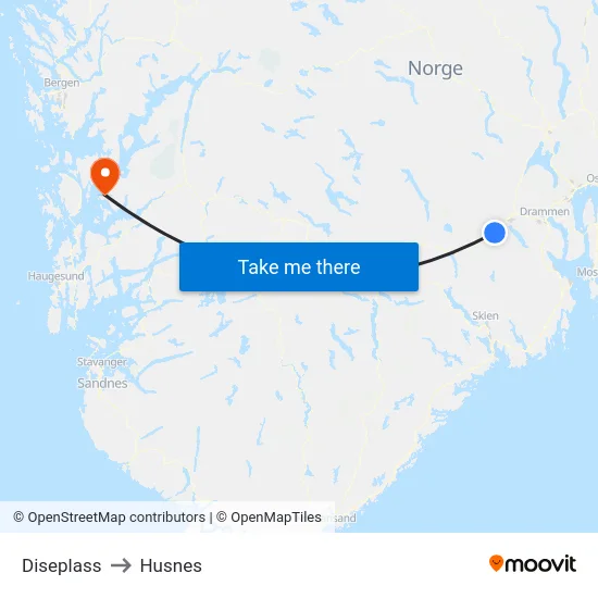 Diseplass to Husnes map