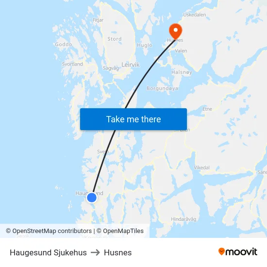 Haugesund Sjukehus to Husnes map