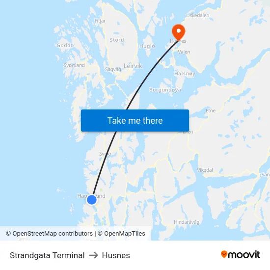 Strandgata Terminal to Husnes map